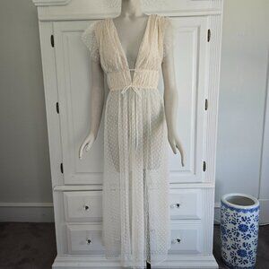 Boho Chic Pretty Ivory Sheer Swiss Dot Long Dress, Size Small